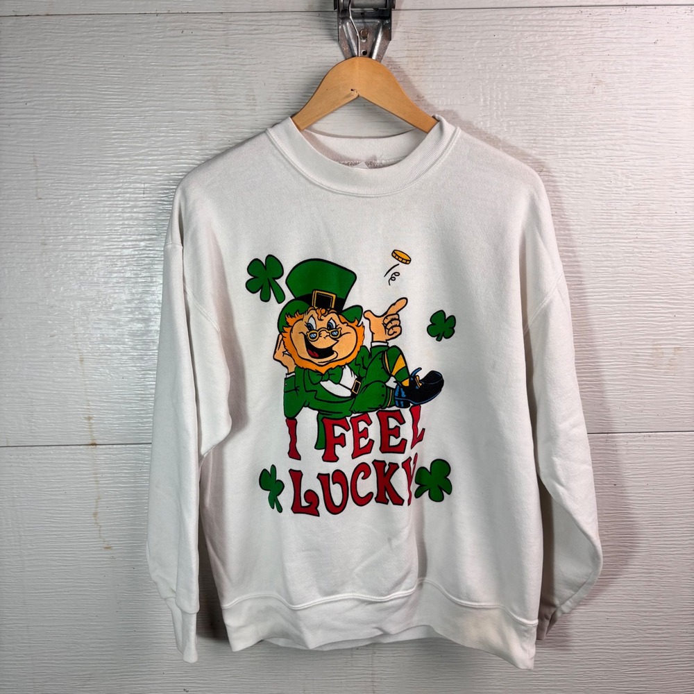 Vintage 90s Signal Artwear I Feel Lucky Leprechaun Sweatshirt USA Large